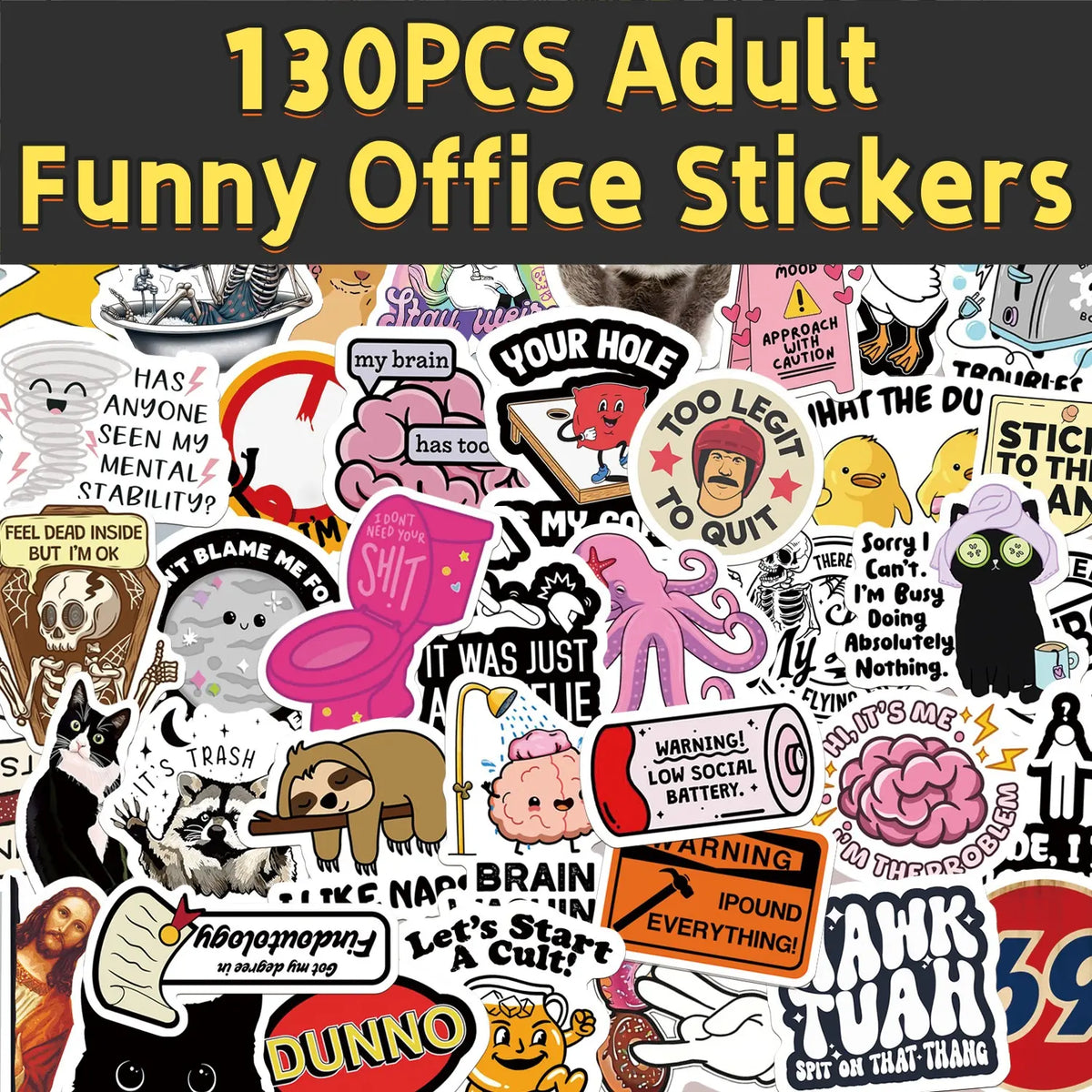 130pcs Funny Stickers for Adults,and 150Pcs blue collar building stickers  Prank Meme (Dirty) Hilarious Sticker Pack for Laptop, Hard Hat, Work, Water Bottles, Computers, Vinyl Waterproof Decals (130)