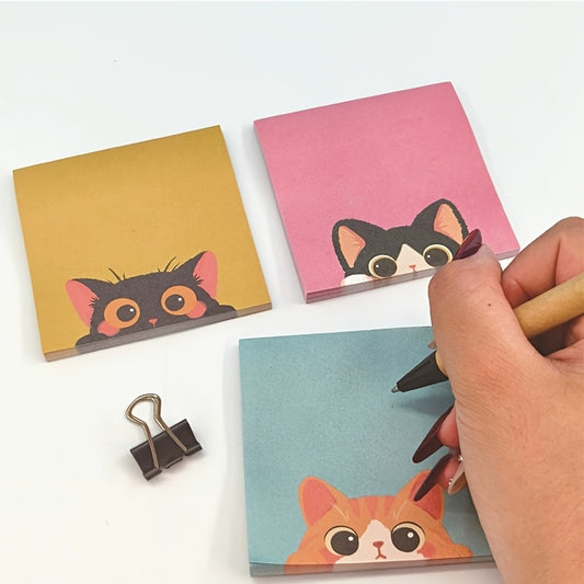 Cat-Themed Sticky Notes Suitable for Office & - Reusable No Residue Memo Pads with Strong Stickiness, Square Cat Paper Notes for Journals, Planners, Desktop Decor, Bookmark Index & Schedules (Cute Tab Markers)