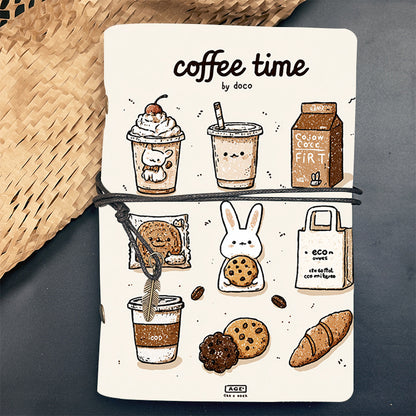 Leather Bound Notebook with Lanyard 80 Sheets Ideal Halloween Gift for Party Hosts with Coffee, cookies, bunny, bag, bread