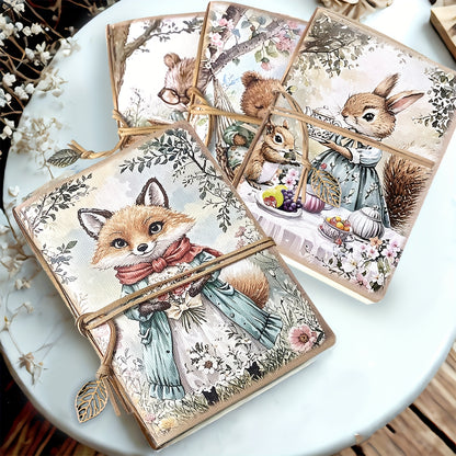 1/4pcs,A5,80pages,animal tea party notebook,squirrel party sketchbook with tie lanyard journal,Little Bear Fox Drawing notebook,blank diary,Stationery notebook,Planner,Travel diary,Office supplies,school supplies,Perfect Gift,back to school