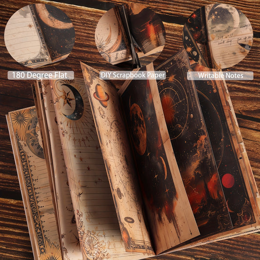 JAIIMAN 80Pages A5 Vintage Celestial Journal Notebook Kit with Two Bookmarks, Stars And Moon Design for Scrapbooking, Diary, Ner Decor, Daily Office, Junk Journal, Crafts, Writable Notepad