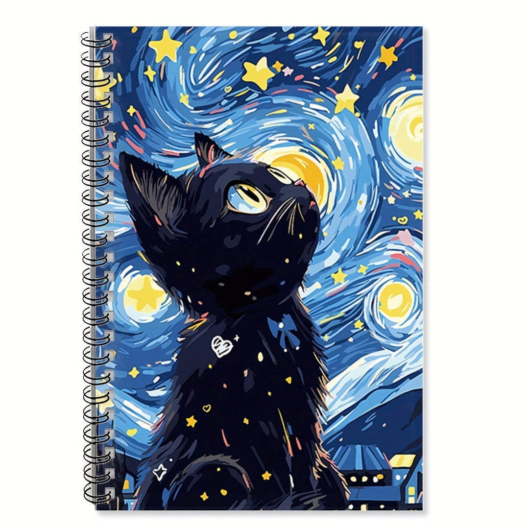 1pc Starry Sky And Black Cat Spiral Notebook Journal, Mixed Color, Paper Material, with Scrapbook Kit, for School Office Supplies, Friend, Coworker, Women, Me