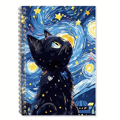 1pc Starry Sky And Black Cat Spiral Notebook Journal, Mixed Color, Paper Material, with Scrapbook Kit, for School Office Supplies, Friend, Coworker, Women, Me