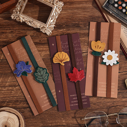 Pack of 2 Secure Page Holder & Closure Straps Cute Elastic Book Bands & Page Markers Flowers Leaves for Journals, Notebooks, Planners, Hardcover Books, Reading Aid and Lovely Accessories for Book Lovers