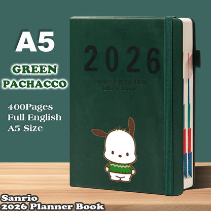 Sanrio 2026 Planner Notebook - 400-Page A5 Size with Full Year Calendar, Monthly/Weekly/Daily Scheduling, Elastic Closure & Sanrio Character Designs (Cute Anime Styles) for Bullet Journaling, Planners for s - 2026 Planner Gift Idea