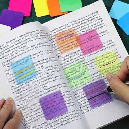 100 Sheets Transparent Sticky Notes, 5 Packs Random Color PET Self-Adhesive Memo Pad, Translucent Notes for Reading Highlighting, Book Annotation, Office School Supplies