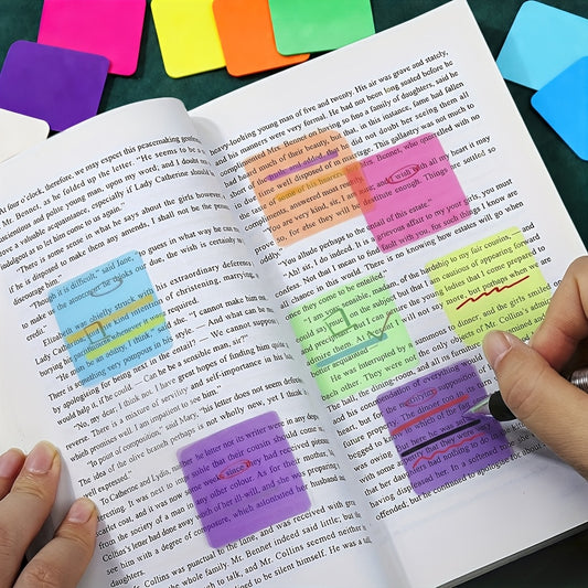 100 Sheets Transparent Sticky Notes, 5 Packs Random Color PET Self-Adhesive Memo Pad, Translucent Notes for Reading Highlighting, Book Annotation, Office School Supplies
