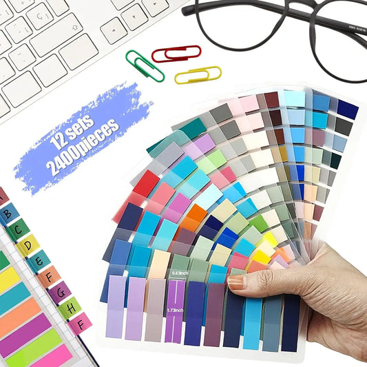 2400 Pcs Assorted Color Sticky Note Tabs - Coated Paper Bookmarks, Inkless Pressure-Sensitive Pre-Pasted Page Markers, Easy-to-Use Versatile Practical Office Stationery for Labeling, Organized Reading