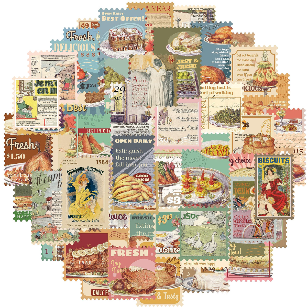PRSTINCOL Vintage Journaling Stickers,Scrapbook Supplies for Planners,100Pcs Junk Journal Supplies with Antique Map Prints, Distressed Edges for Teenagers Adults