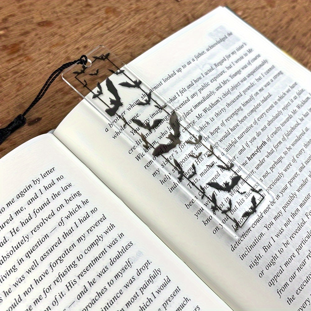 1 Set of Transparent Acrylic Bat Pattern Bookmark with Black Tassel, Available in Various Sizes - a Thoughtful Gift for Bookworms, Colleagues and Relatives; Ac Bookmark Decoration