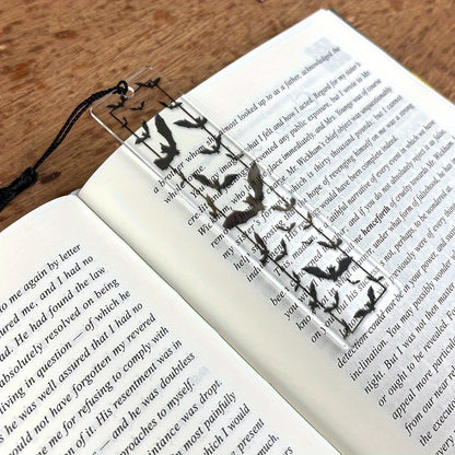 1 Set of Transparent Acrylic Bat Pattern Bookmark with Black Tassel, Available in Various Sizes - a Thoughtful Gift for Bookworms, Colleagues and Relatives; Ac Bookmark Decoration