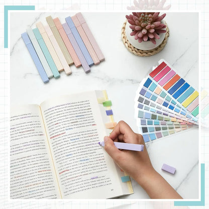 Synthetic High-Count Large Book Annotation Set - 1800 Sticky Note Index Tabs, 12 Morandi Pastel Aesthetic Highlighters, Page Flags for School Office File Classification