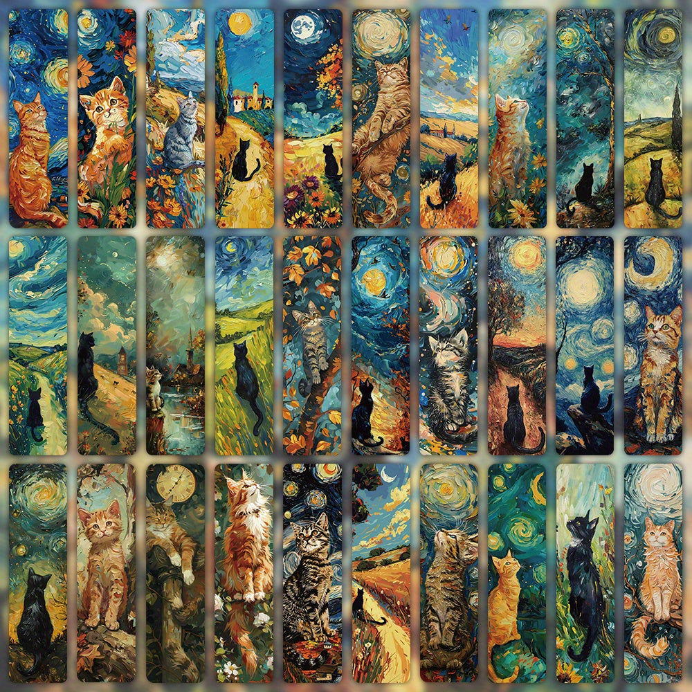 30pcs oil painting cats themed non-repeating delicate bookmarks for holiday gift Back to school book decorative cards reading label Stationery Gifts for Book Club Reader Writers Book Lovers Students