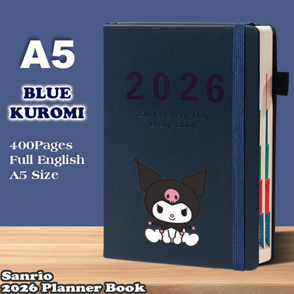 Sanrio 2026 Planner Notebook - 400-Page A5 Size with Full Year Calendar, Monthly/Weekly/Daily Scheduling, Elastic Closure & Sanrio Character Designs (Cute Anime Styles) for Bullet Journaling, Planners for s - 2026 Planner Gift Idea