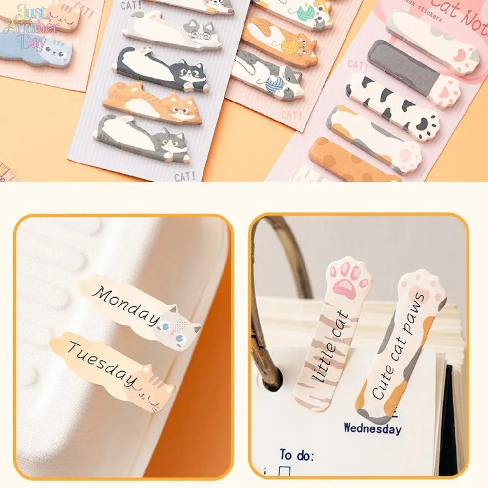 4 Sheets Kawaii Cartoon Sitting Cat Index Sticky Notes, Lovely Animal Shape Page Marker Flags, Removable Self Adhesive Label Tabs for Book Indexing, Planner Sorting, Hand Account Classification and Daily Message Reminder