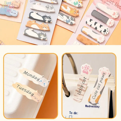4 Sheets Kawaii Cartoon Sitting Cat Index Sticky Notes, Lovely Animal Shape Page Marker Flags, Removable Self Adhesive Label Tabs for Book Indexing, Planner Sorting, Hand Account Classification and Daily Message Reminder
