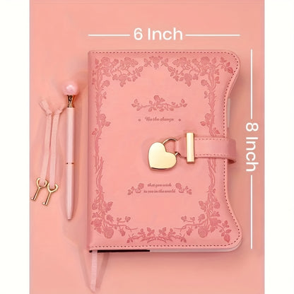Girl's Diary with Lock And Key; Gift Idea; 360 Pages with Golden Edge; Feminine B6 Fillable Notebook with Pen Bookmark; Writing Book In Garden Pink, Best Gift, And Back to School Supplies