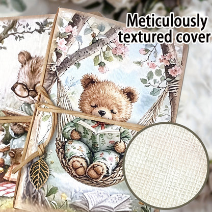 1/4pcs,A5,80pages,animal tea party notebook,squirrel party sketchbook with tie lanyard journal,Little Bear Fox Drawing notebook,blank diary,Stationery notebook,Planner,Travel diary,Office supplies,school supplies,Perfect Gift,back to school