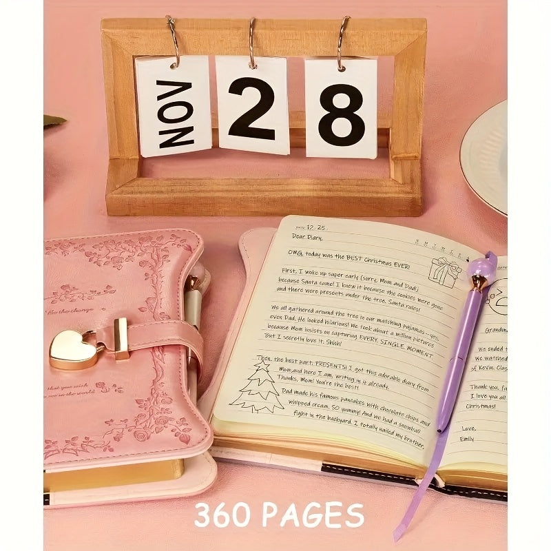 Girl's Diary with Lock And Key; Gift Idea; 360 Pages with Golden Edge; Feminine B6 Fillable Notebook with Pen Bookmark; Writing Book In Garden Pink, Best Gift, And Back to School Supplies