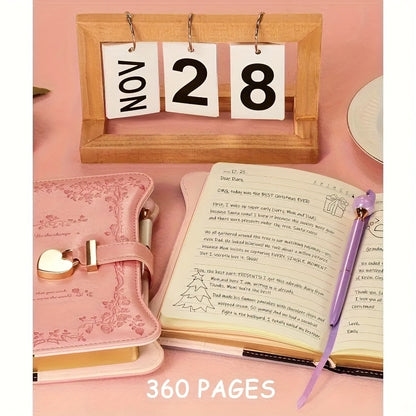Girl's Diary with Lock And Key; Gift Idea; 360 Pages with Golden Edge; Feminine B6 Fillable Notebook with Pen Bookmark; Writing Book In Garden Pink, Best Gift, And Back to School Supplies