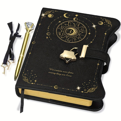 Journal with Pen Lock Key, Creative Gift Is Suitable for Men And Women, 360-page Ladies B6 Replaceable Inner Core Notebook-perfect Writing Record Secret Hand Account, Starry Sky Moon Design