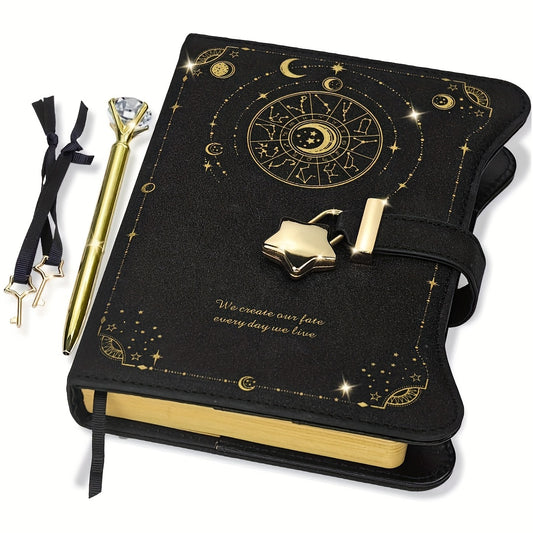 Journal with Pen Lock Key, Creative Gift Is Suitable for Men And Women, 360-page Ladies B6 Replaceable Inner Core Notebook-perfect Writing Record Secret Hand Account, Starry Sky Moon Design