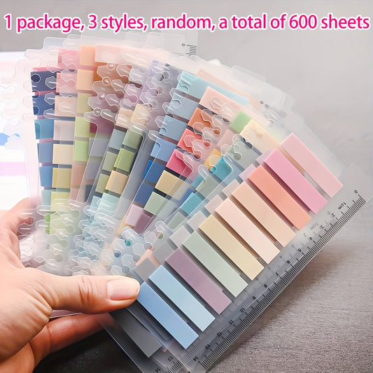 1 Pack of 3 Styles, a Total of 600 Sheets, Random Styles, Loose-Leaf Index Stickers, Morandi Color Sticky Notes, Ins Gradient Color Student N Times Stickers, Solid Color Memo Stickers, Office Stationery Meeting Record Stickers, And Transparent