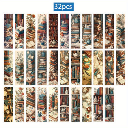 A Set of 32 Vintage Book-Themed Bookmarks, Featuring a Retro Coffee And Teapot Design That Adds a Lively Touch to Your Pages. Each Bookmark Is Unique And Beautifully Crafted