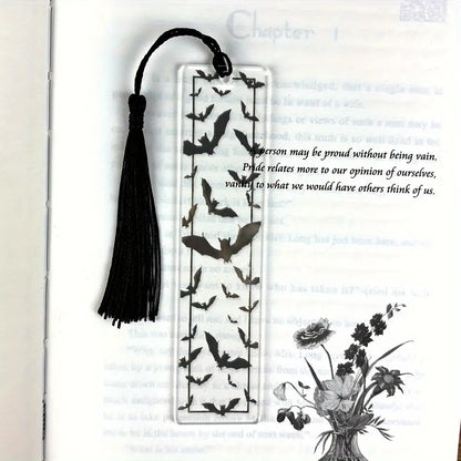 1 Set of Transparent Acrylic Bat Pattern Bookmark with Black Tassel, Available in Various Sizes - a Thoughtful Gift for Bookworms, Colleagues and Relatives; Ac Bookmark Decoration
