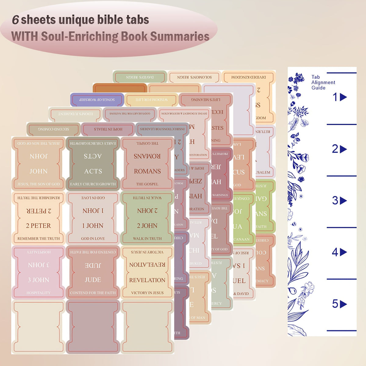 Boho Bible Tabs, Laminated Large Print Bible Book Tabs, Peel and Stick Soul Nourishing Bible Chapter Labels, Religious Study Accessories for Men Women