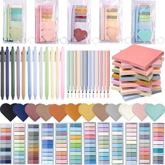 72 count Book Annotation Kit Supplies with Bookmarks Index Tabs Sticky Notes Ballpoint Pen Clear Pull-Ring Bags for Reading Bookish Club Gifts