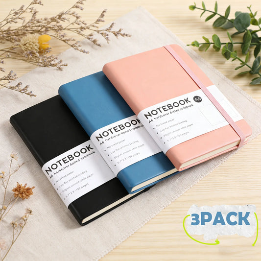Unisex 3-Pack A6 Pocket Hardcover Lined Journal Notebook with Elastic Band, Single-Color Mini Portable Pocketbook, Home Supplies for Back to School & Daily Use