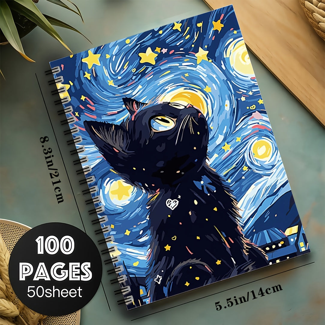1pc Starry Sky And Black Cat Spiral Notebook Journal, Mixed Color, Paper Material, with Scrapbook Kit, for School Office Supplies, Friend, Coworker, Women, Me