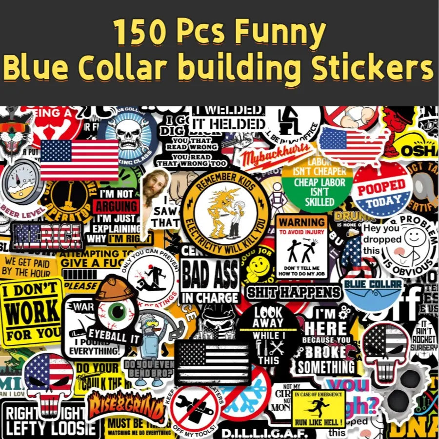 130pcs Funny Stickers for Adults,and 150Pcs blue collar building stickers  Prank Meme (Dirty) Hilarious Sticker Pack for Laptop, Hard Hat, Work, Water Bottles, Computers, Vinyl Waterproof Decals (130)