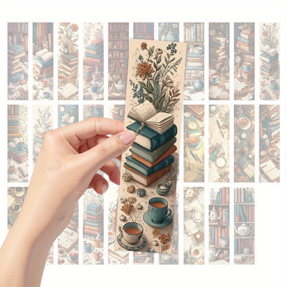 A Set of 32 Vintage Book-Themed Bookmarks, Featuring a Retro Coffee And Teapot Design That Adds a Lively Touch to Your Pages. Each Bookmark Is Unique And Beautifully Crafted