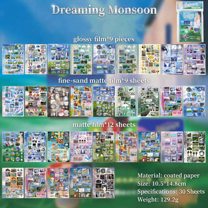 2 Styles 30 Sheets Dreamcore Aesthetic Sticker Book – Frutiger Aero Die-Cut Glossy Matte Textured Stickers for Journaling, Scrapbooking, Collage Art & INS Softcore Decor Premium Coated Paper Dreamy Spread