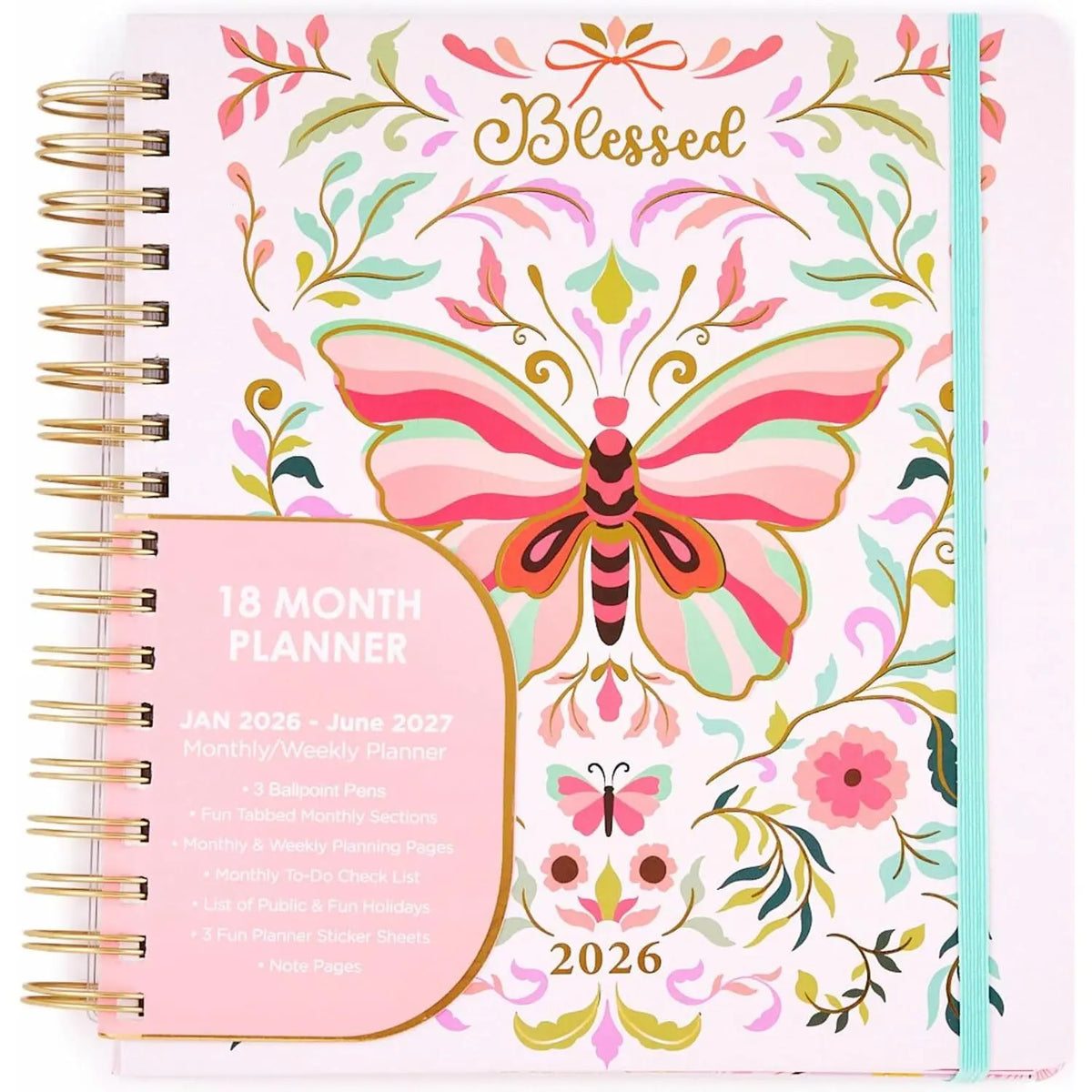 18 Month Hard Cover Planners/Calendars 10" x 10", January 2026 - June 2027 - Daily, Weekly & Monthly Organizer with Pens, Stickers, and a Sturdy Cover - Blessed