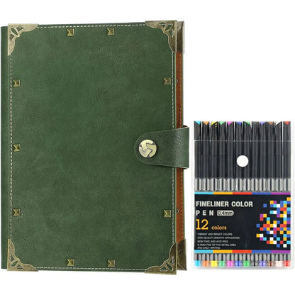 A5 Binder Planner PU Leather Refillable Journal Lined Paper Notebook with 12 Markers, 6 Rings Binder Journal A5 Planner Refillable Planner Notepad Writing Journals for Girls Women Mens