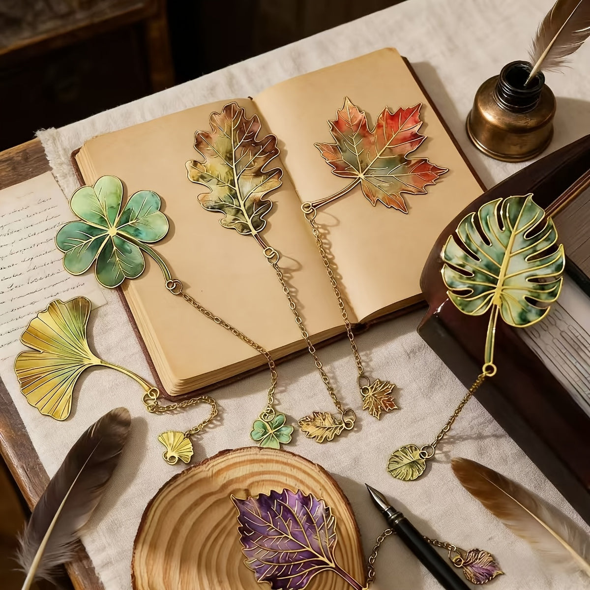 1pc Vintage Leaf Bookmark with Metal Pendant Ideal Gift for Book Lovers, Suitable for Students, Teachers And Writers