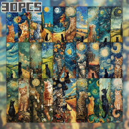30pcs oil painting cats themed non-repeating delicate bookmarks for holiday gift Back to school book decorative cards reading label Stationery Gifts for Book Club Reader Writers Book Lovers Students
