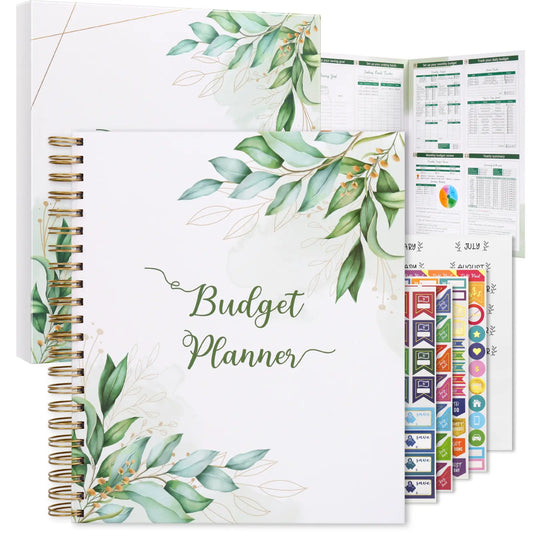 SOLIGT 8.5x11 in Large Premium Hardcover Budget Planner - Monthly Bill Organizer with 12 Pockets, Stickers, Colorful Label Space for Budget Track, Savings, Debt - Office Personal Financial Journal