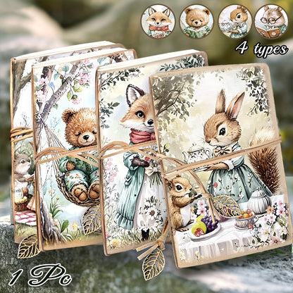 1/4pcs,A5,80pages,animal tea party notebook,squirrel party sketchbook with tie lanyard journal,Little Bear Fox Drawing notebook,blank diary,Stationery notebook,Planner,Travel diary,Office supplies,school supplies,Perfect Gift,back to school