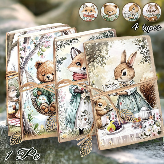 1/4pcs,A5,80pages,animal tea party notebook,squirrel party sketchbook with tie lanyard journal,Little Bear Fox Drawing notebook,blank diary,Stationery notebook,Planner,Travel diary,Office supplies,school supplies,Perfect Gift,back to school