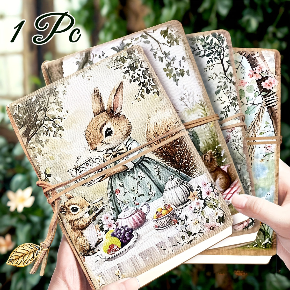 1/4pcs,A5,80pages,animal tea party notebook,squirrel party sketchbook with tie lanyard journal,Little Bear Fox Drawing notebook,blank diary,Stationery notebook,Planner,Travel diary,Office supplies,school supplies,Perfect Gift,back to school