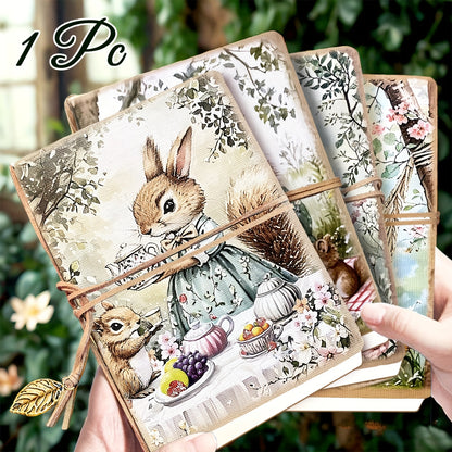 1/4pcs,A5,80pages,animal tea party notebook,squirrel party sketchbook with tie lanyard journal,Little Bear Fox Drawing notebook,blank diary,Stationery notebook,Planner,Travel diary,Office supplies,school supplies,Perfect Gift,back to school