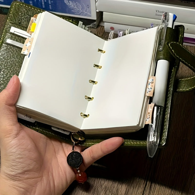 Olive Green M5 Loose Leaf Ledger with Faux Leather Cover & Golden Spiral Binding - 180° Flat Layout, Thickened Durable Pages, Replaceable Inner Pages for Journals, Planners, Notebooks - Portable Organizer for Professionals, Students, Travelers - Stylish &